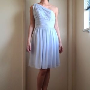 (WATTERS) One Shoulder Chiffon Bridesmaid Dress, Baby Blue, XS